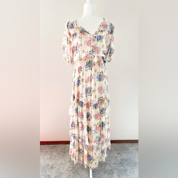 New Spell Floral Boho Maxi dress SZ XS Cream Cottage - Picture 3 of 16